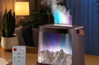 Flame Diffuser with Remote, Snow Mountain Scenery Aromatherapy Essential Oil Diffusers with Northern Lights, 200ml Aroma Diffuser Mist Humidifier with Auto Shut-Off and Timer for Home Office