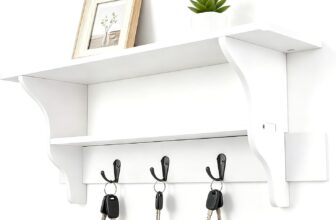 Floating Shelves Wall Mounted Shelves with Hook Rack for Bedroom Living Room Kitchen Bathroom Wood Floating Shelf for Wall Storage Key Holder Bag Rack Organizer White
