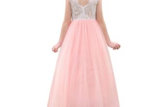 Flower Girl Lace Dress Sleeveless V-Back Pink