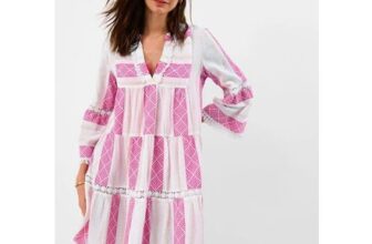Flute Sleeve Jacquard Shimmer Mini Dress Pink