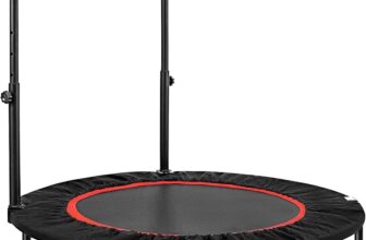 Foldable Fitness Trampoline for Adults – Max 400lbs Capacity, Steel Frame Exercise Rebounder with Adjustable Handrail, Indoor Outdoor Mini Trampoline for Home Gym Workout