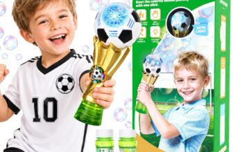 Football Bubble Machine for Kids Toddlers, Automatic Bubble Blower with Music & Lights, Anti-Leak Bubble Maker with 2x115ml Solution, Outdoor Indoor Garden Party Toys Gifts for Boys Girls Age 3-8