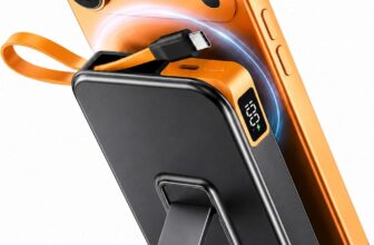 For MagSafe Power Bank, 10000mAh Magnetic Wireless Portable Charger, 22.5W Fast Charging Power Bank with Built-in USB-C Cable & Foldable Stand, Battery Pack for iPhone 17/16/15/14/13/12, Black