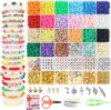 Fournine 6800 Pcs Clay Beads Friendship Bracelet Making Kit Preppy Flat Polymer Heishi Beads Set for Jewellery Making Kit with Letter Bead and Charms, DIY Craft Gifts for Teen Girls