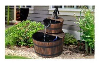 Free P&P – Outsunny 2-Tier Wooden Barrel Water Fountain with Pump
