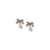 Freedom Gold Tone Rhinestone Bow and Pearl Drop Earrings