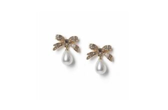 Freedom Gold Tone Rhinestone Bow and Pearl Drop Earrings