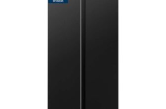Fridgemaster MS83430EB Freestanding Slim American Side by side Door Fridge Freezer 441L – voucher, black/white
