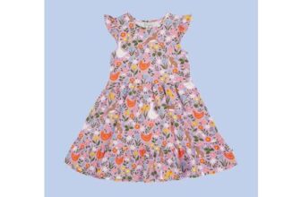 Frugi Olivia Printed Skater Dress Purple