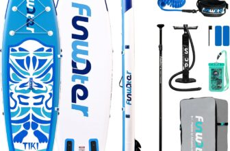 FunWater TIKI Inflatable Stand Up Paddle Board SUP for All Skill Levels Everything Included with Stand Up Paddle Board, Paddle, Pump, ISUP Travel Backpack, Leash, Fins