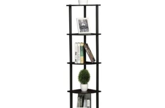 Furinno 5-Tier Corner Shelf, Open Storage, Dark Walnut