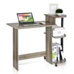 Furinno Compact Computer Desk, Study Desk with Shelves, French Oak/Black