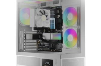 GAMDIAS ATLAS M1 WH Gaming ATX Mid Tower PC Case, Customized Monitor w/Software, 3x120mm ARGB PWM Fans(2 Intake)