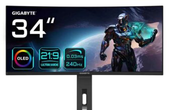 GIGABYTE MO34WQC2 34 OLED WQHD Curved Gaming Monitor – 3440 x 1440, 240Hz, 0.03ms, KVM, 250 cd/m, FreeSync Premium Pro
