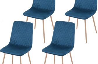 GOLDFAN Blue Dining Chairs Set of 4, Velvet Chairs for Dining Room Upholstered Seat, Modern kitchen Chairs with Wooden Legs for Kitchen Office Lounge (Blue and wood)