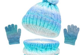 GWAWG 3-in-1 Kids Pom-Pom Knit Hat Scarf Gloves Set, Blue