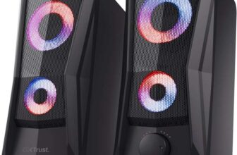 GXTrust Javv PC Speakers 2.0 with RGB Lights, 12W (6W RMS), Black 3.5 mm Jack, Metal Grille, USB Powered, Compact, Stereo