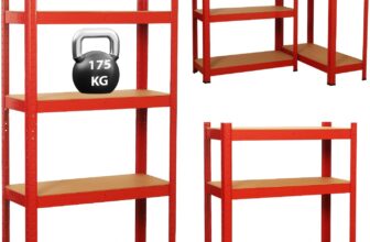 Garage Shelving Units,5 Tier Shelving Unit Garage Shelves Storage Shelf Heavy Duty Shed Storage Racking Shelf Metal Boltless for Warehouse Workshop Office (Red, 70X30X150)