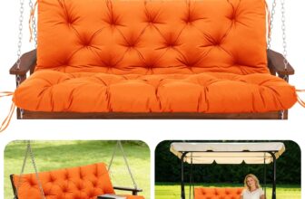 Garden Bench Cushion Thick 12cm Swing Cushions 3 Seater with Backrest and Tie 150cm Waterproof Swing Seat Cushions Replacement for Outdoor Furniture Patio Porch Lawn Backyard(Orange)