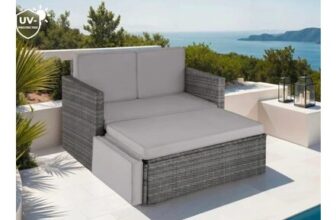 Garden Sofa Corfu – 2 Seater Sofa, Stool Sun Lounger, Thick Cushions Grey