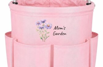 Gardening Tool Bag Personalized Garden Tool Organizer Oxford Cloth Foldable Garden Tote Bag With Pockets Custom Flower Name Embroidery Gift For Women Mum Grandma Gardener (Light Pink)