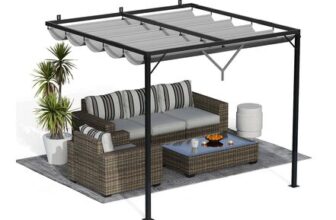 Gartistgo 2.4M Lean-to Pergola with Retractable Roof Canopy
