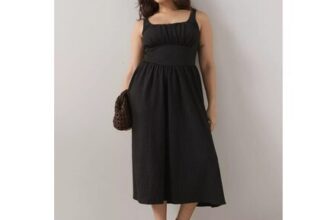 Gathered Detail Cinched Midaxi Dress – Black