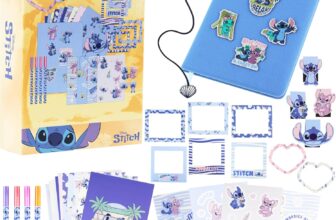 Get Trend Disney Stitch Scrapbook Kit for Kids DIY Journal Craft Set with Notebook Stickers Pens Bookmarks Frames Patches Art Supplies Gifts for Kids (Blue Stitch)