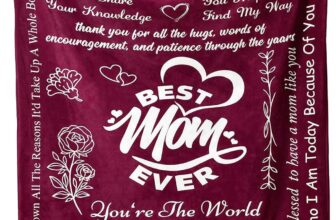 Gifts for Mum, 50x 60 Mum Blanket from Daughter Son, Birthday Gift for Mom, Best Mom Ever Presents, Presents for Women on Valentines Birthday (Red)