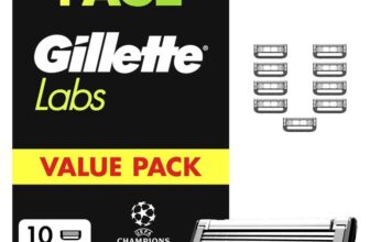 Gillette Labs Mens Razor Blades, 10 Shaving Blade Refills, Heated with Exfoliating Bar