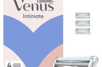 Gillette Venus for Pubic Hair and Skin Razor Blade Refills, Pack of 4, Irritation Defence Bar, Sharp Precision Blades