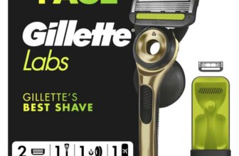GilletteLabs with Exfoliating Bar, Razor for Men Champion Gold Edition, 1 Handle – 2 Blades, Includes Travel Case for Convenient Storage