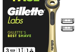 GilletteLabs with Exfoliating Bar, Razor for Men Champion Gold Edition, 1 Handle – 3 Blades, Includes Premium Magnetic Stand