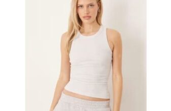 Gina Tricot Slim Fit Rib Tank Top in Light Grey Melange