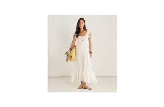 Gini London White Chiffon Ruffled Strap Maxi Dress