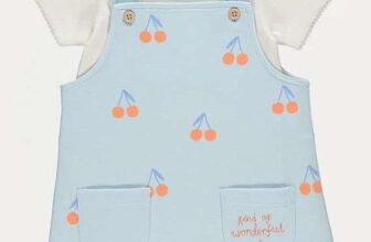 Girls Light Blue Cherry Pinafore and Bodysuit Outfit. Free C&C