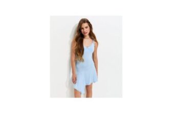 Girls Light Blue Lace Trim Asymmetric Hem Dress