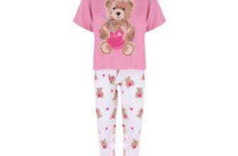 Girls Pink Cherry Teddy Bear Pyjama Set – Mixed Sizes
