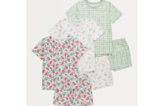 Girls Strawberry Gingham Short Pyjamas 3 Pack