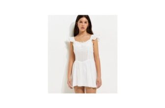 Girls White Textured Flutter Sleeve Dress