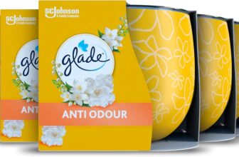 Glade Jar Candle, Scented Candle Infused with Essential Oils, Made Without Palm Oil, Up to 30 Hour Burn Time, Anti Odour, Pack of 6 (6x108g)