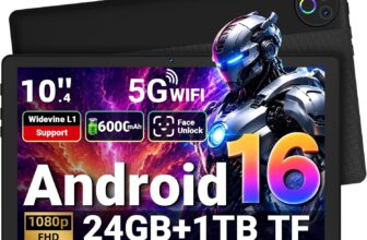 Gleeso TabletAndroid 16 Tablet 10 Inch24GB RAM 1TB TF Android Tablets with 6000mAhFace UnlockWidevine L1BT 5.4/5G WiFi8MP Dual Camera, OTG Tablet PC – Black