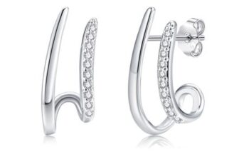 Glintara 925 Sterling Silver Sleeper Stud Earrings, Hypoallergenic CZ, Double-Line