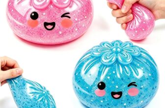Glitter Dumpling Squishy, 2 Pack Mystery Dumpling Squeeze Toy with Steamer Boxes, Bao Bun Squishy Slow Rising Fidget Toys, Anxiety Relief Dumplings Stress Ball for Adults and Kid