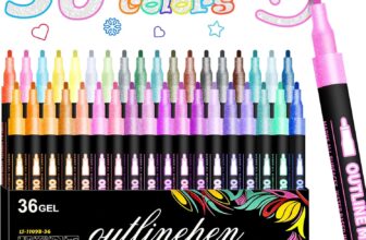 Glitter Metallic Markers Pens-36 Colors Double Line Pens for Shimmer Outlines Coloring Scrapbooking Card School Supplies Painting Craft – Presents for Adults Teenage Girls and Kids 8 -12 Year Old