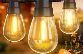 GlobaLink Festoon Lights Outdoor, 52FT/16M Garden String Lights Mains Powered with 8 Flash Modes & Timer, IP65 Waterproof Outdoor String Lights 2700k 152(Spare) Bulbs for Party, Wedding, Backyard