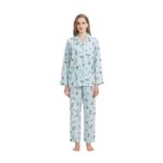 Global Ladies Pajama Set 100% Cotton, Green, Puppy, XXL