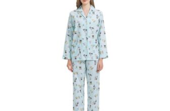 Global Ladies Pajama Set 100% Cotton, Green, Puppy, XXL