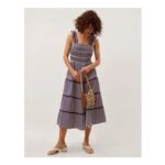 Glori Gingham Jersey Midi Dress Blue