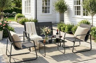 Gotland 4-Piece Garden Patio Furniture Set, 2026 Upgrade Outdoor Table and Chairs with Loveseat, Breathable Fabric & Steel Frame for Backyard,Balcony,Terrace, All-Weather